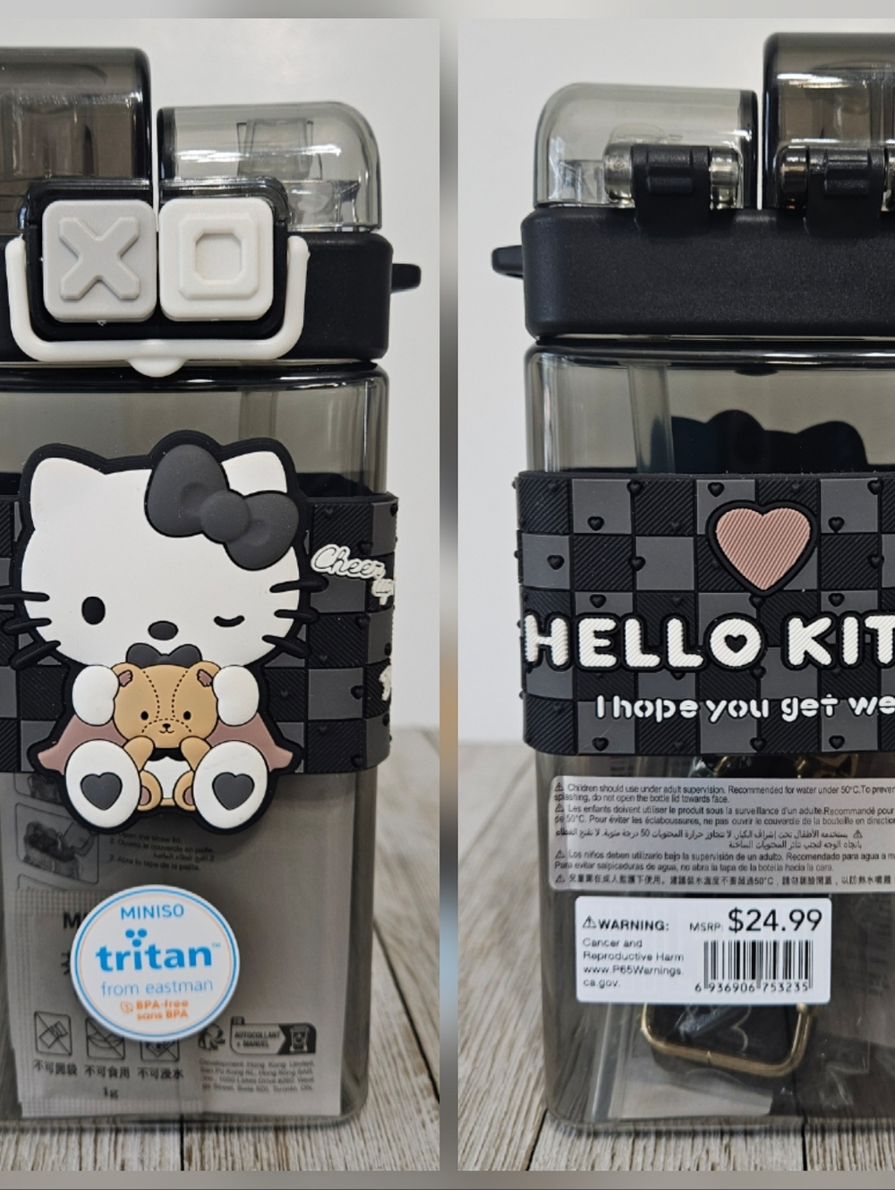 520ml Hello Kitty Miniso Tritan Double Drinking Water Bottle with Detachable Car